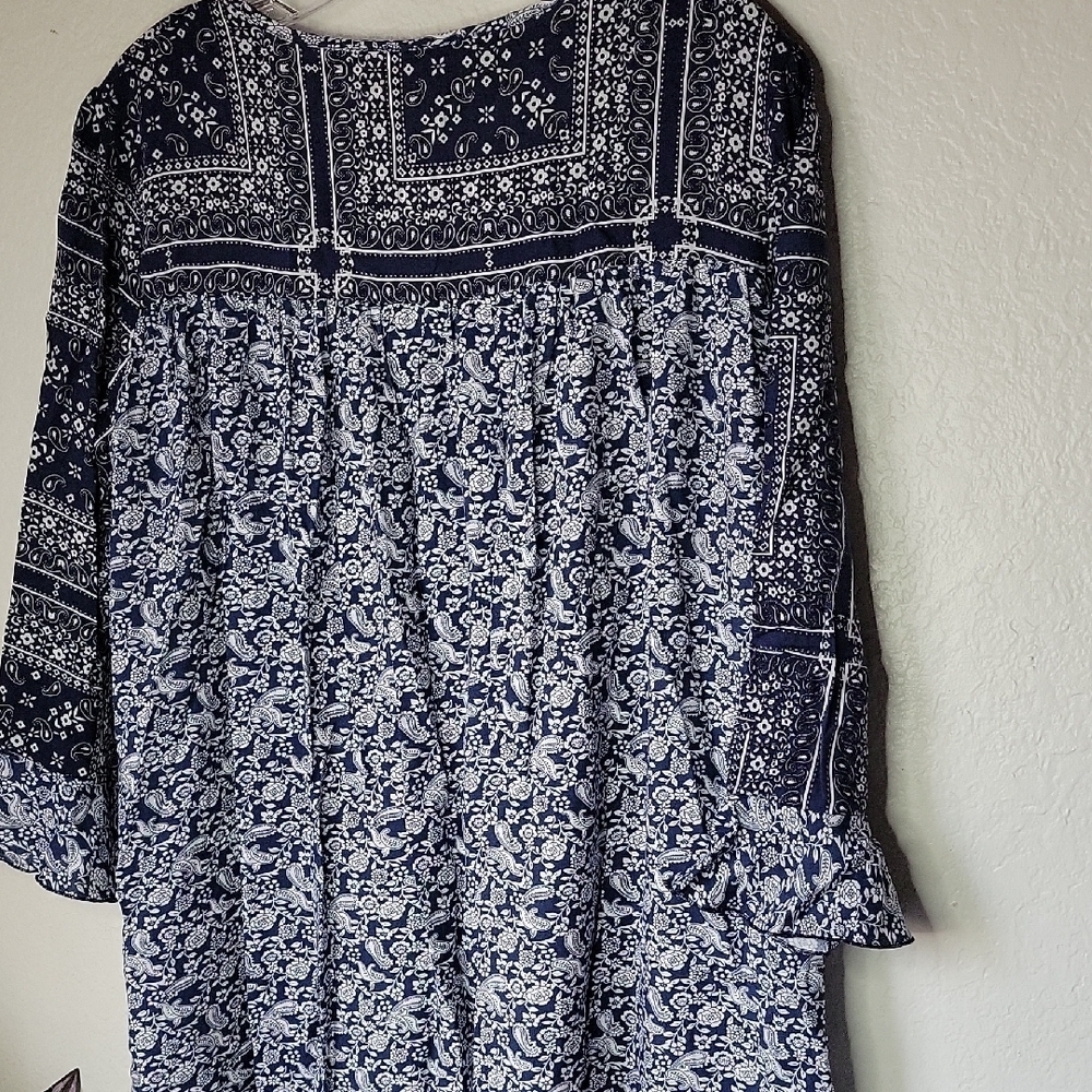 Suzanne Betro Boho Tyle Navy and White Floral Patterned Dress Size XL - Picture 2 of 10